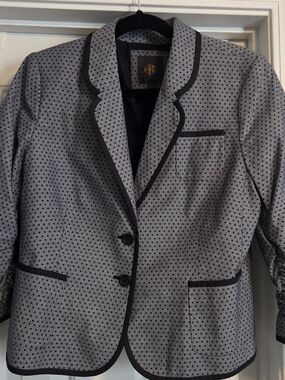 Navy Blue and Gray Polka Dot Piped Blazer